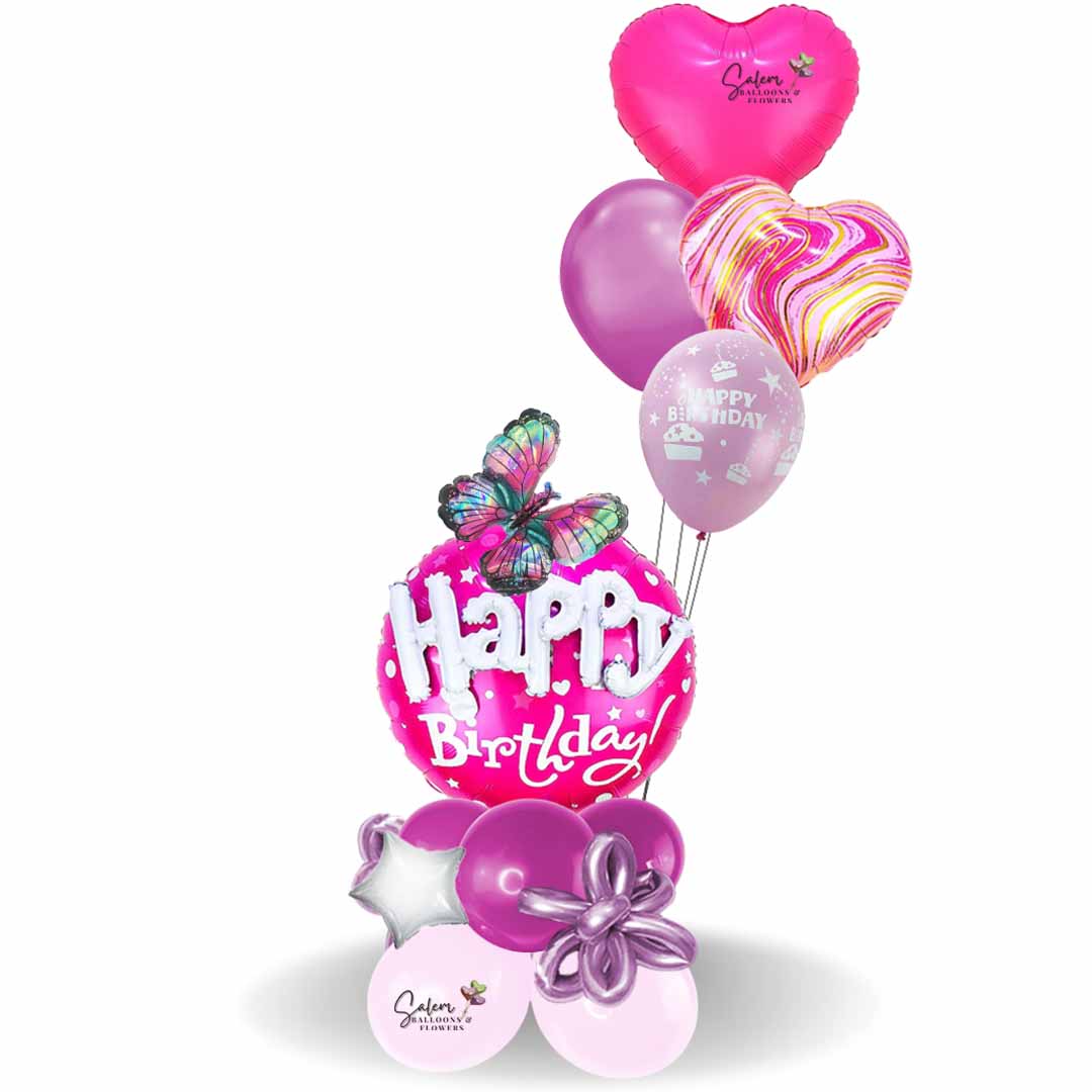 a blast of pink birthday balloon bouquet with barbie colors. Balloons Salem Oregon and nearby cities.