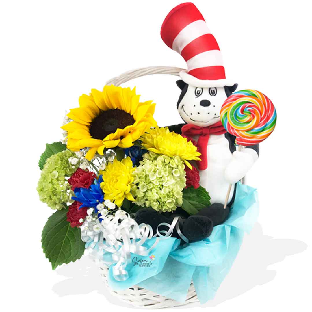 Dr.Seuss themed flower basket.  Flower delivery Salem Oregon