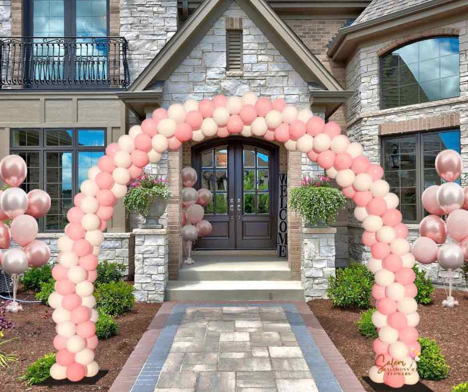 Pink and white swirl Balloon arch decoration. Salem Oregon