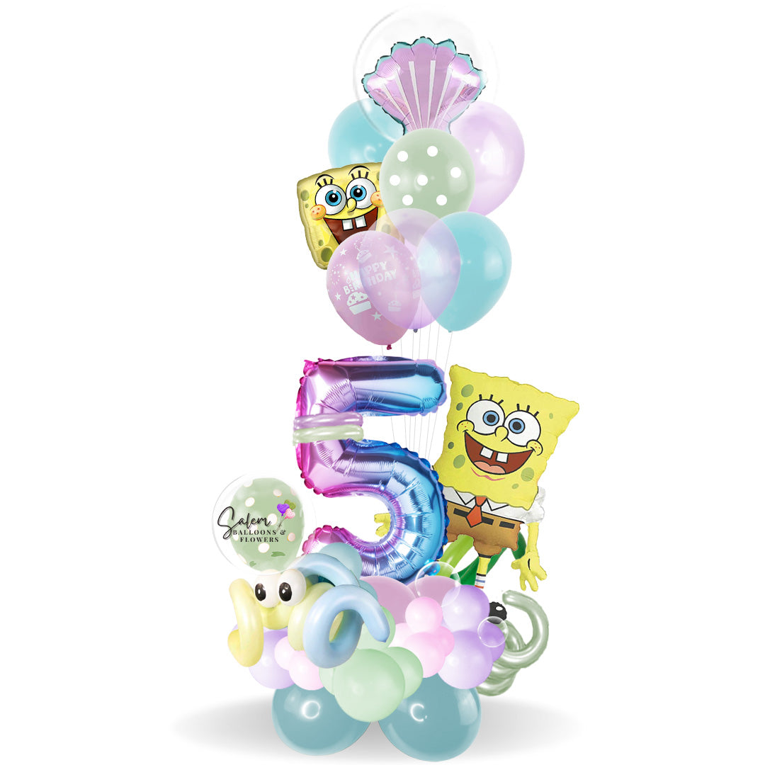 SpongeBob balloon numbers bouquet. Helium balloons. Delivery Salem Oregon and nearby cities. Pastel colors edition.