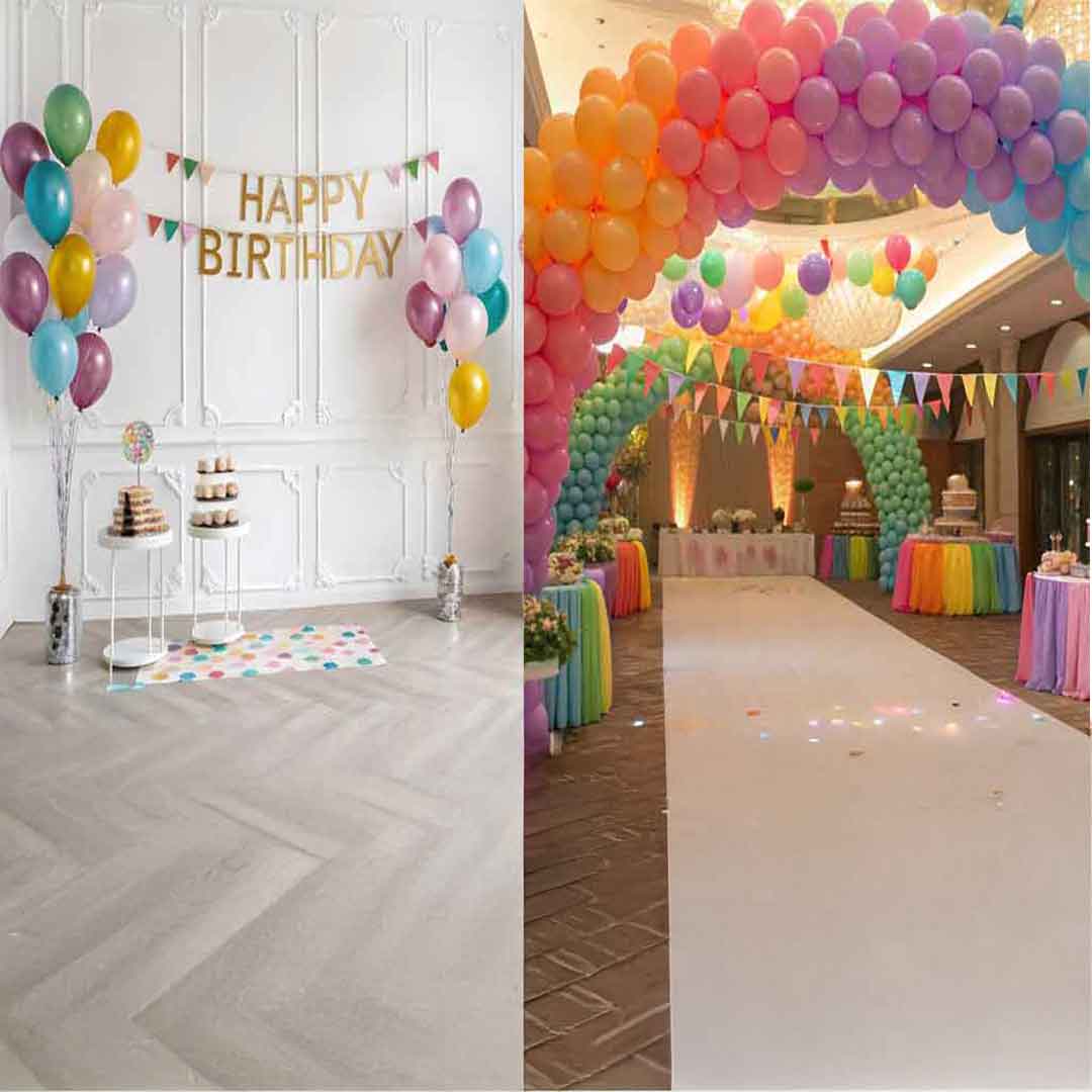 2 balloon decorations side by side to compare DIY vs Professional Balloon Decor. Oregon