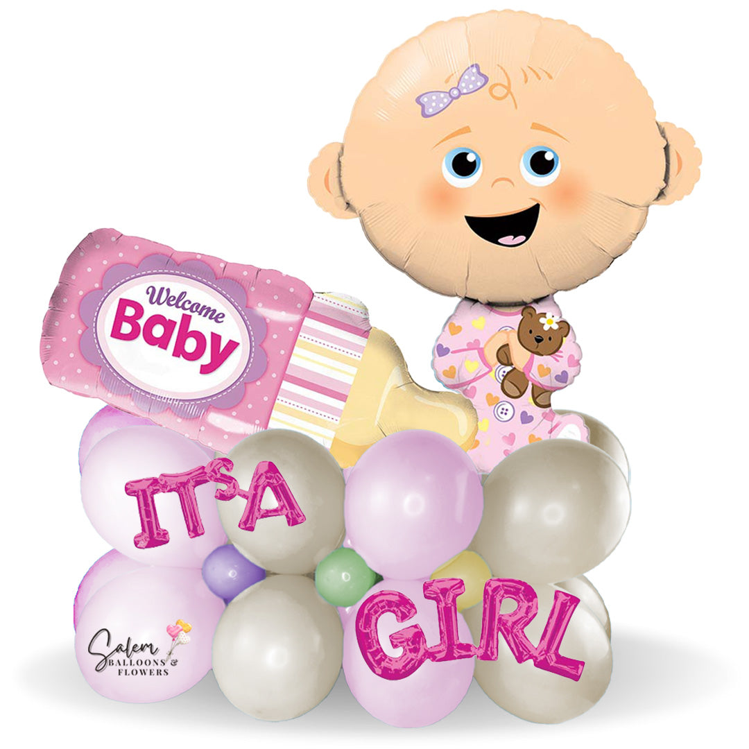 Baby bottle balloon. Baby girl balloon. It's a girl balloon. Baby shower balloons. Salem Oregon balloons