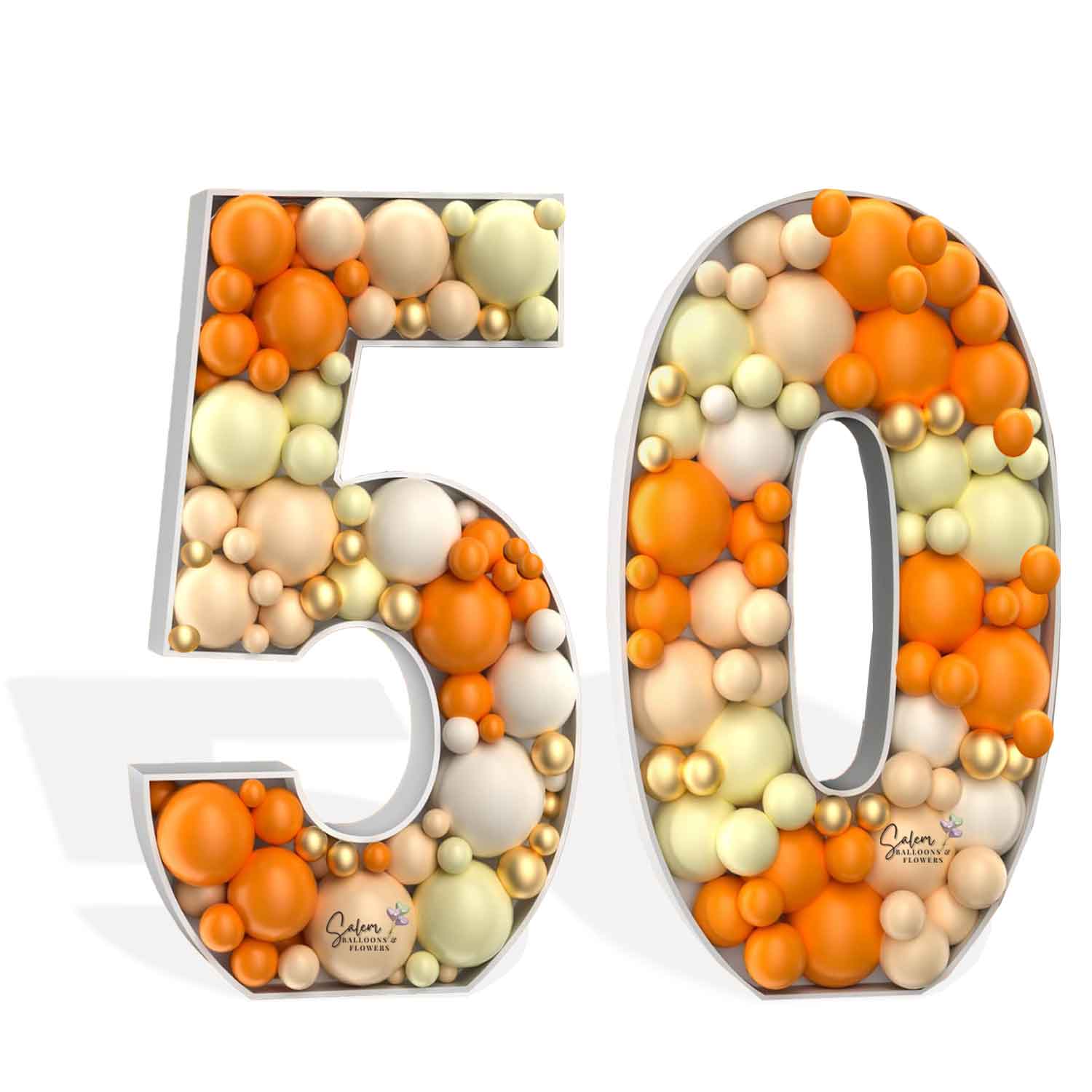 3 ft tall Mosaic balloon number in orange, blush and pastel yellow. Balloon delivery in Salem Oregon