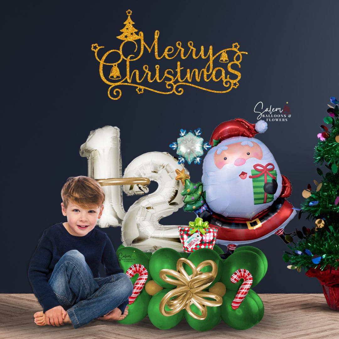 Christmas Number balloon arrangement Santa Claus. Balloons Salem Oregon Size chart.