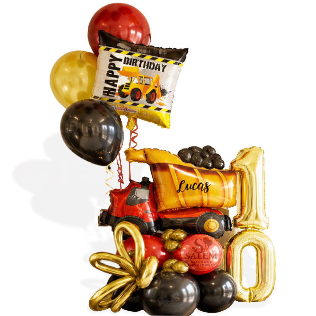 Tunka inspired number balloon arrangement in red, yellow and black. Balloon delivery in Salem, Oregon and nearby cities. By Salem Balloons and Flowers.