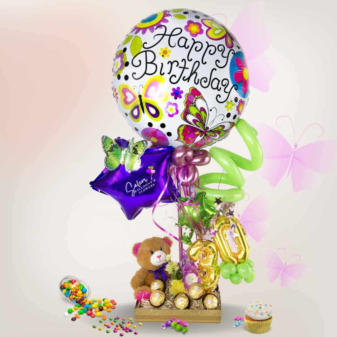 Candy basket with balloons, plush and chocolates. Balloons Salem Oregon and nearby cities