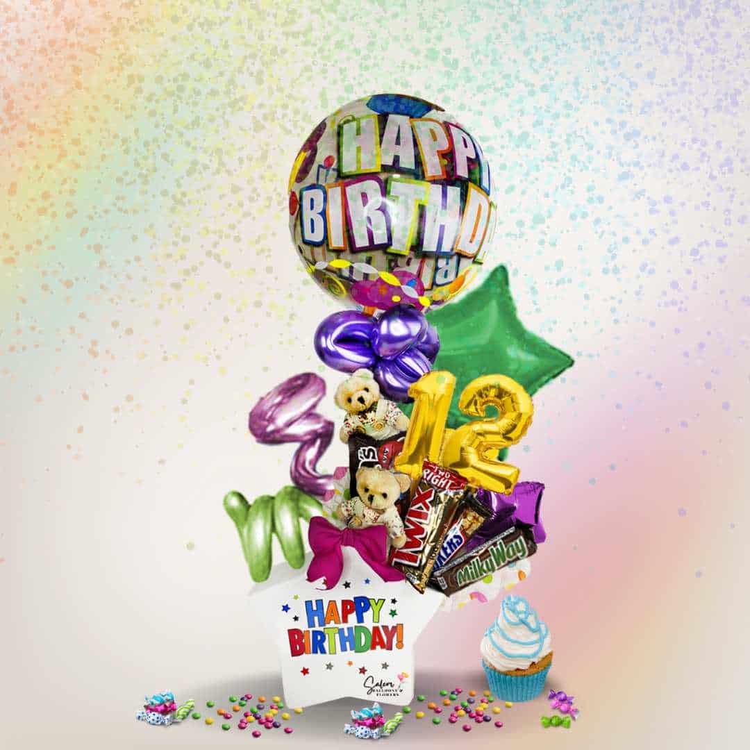 Candy basket with balloons, plush and chocolates. Balloons Salem Oregon and nearby cities