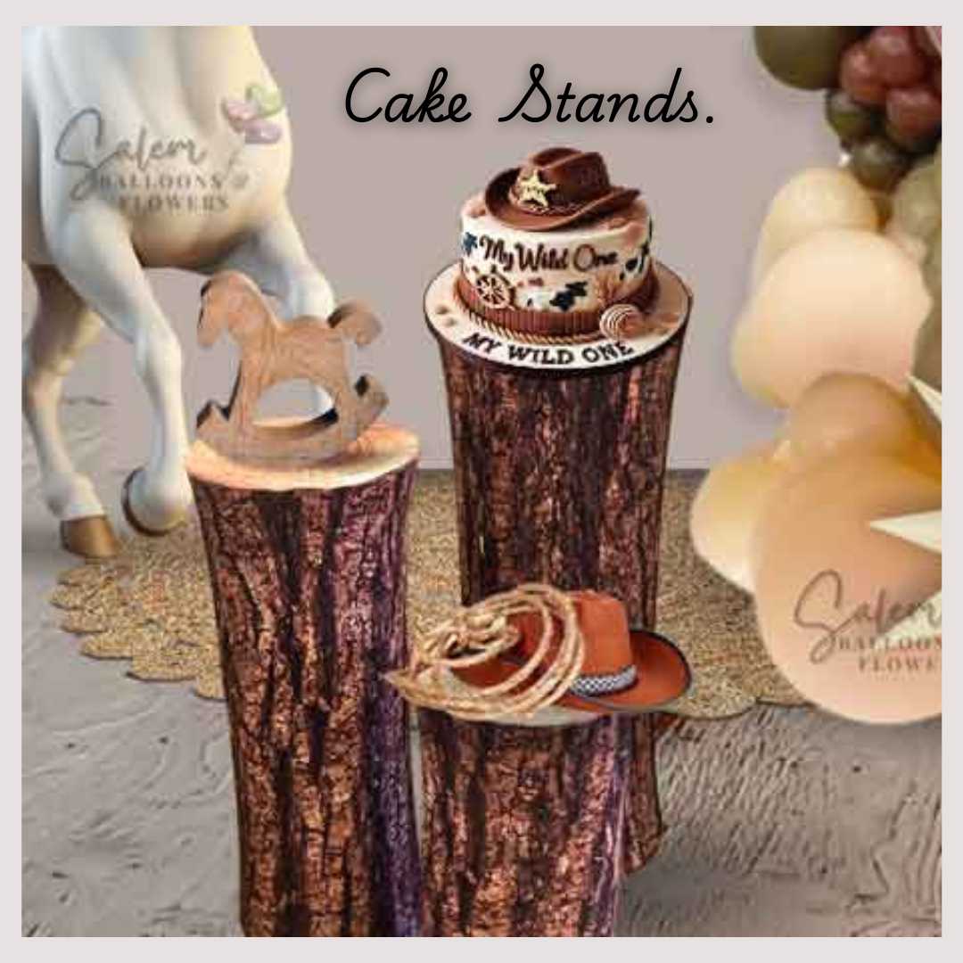 3 trunk-like Cake Stands, ideal for any cowboy or wild west themed decoration. Oregon 