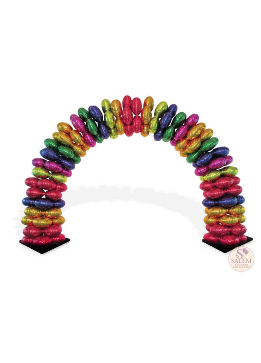 Multicolor Foil balloon arch  on a white background. Balloon decor Oregon.