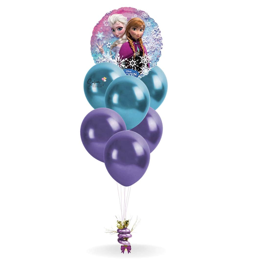 Frozen helium balloons. Balloon bouquet featuring a Frozen themed Mylar balloon. Delivery in Salem Oregon and nearby cities.