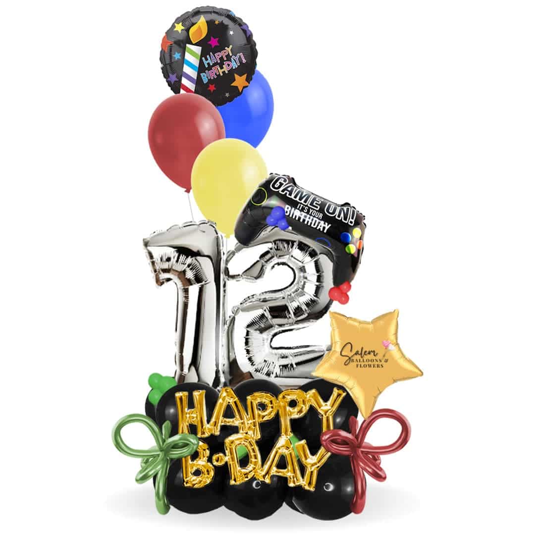 A Happy Birthday large number balloon bouquet for your favorite gamer! Deluxe style includes a set of helium balloons. Balloons Salem Oregon