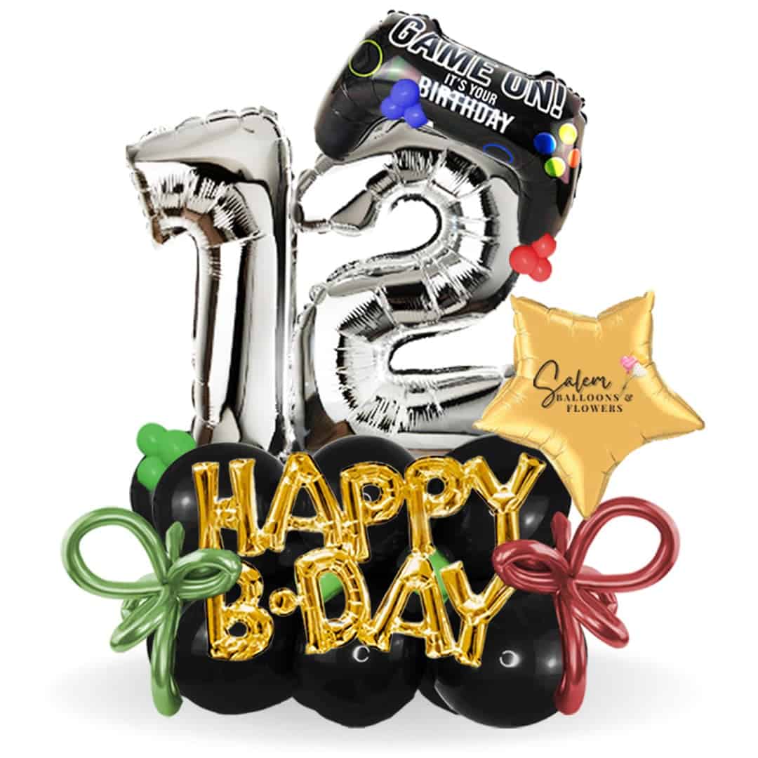 A Happy Birthday large number balloon bouquet for your favorite gamer! Deluxe style includes a set of helium balloons. Balloons Salem Oregon