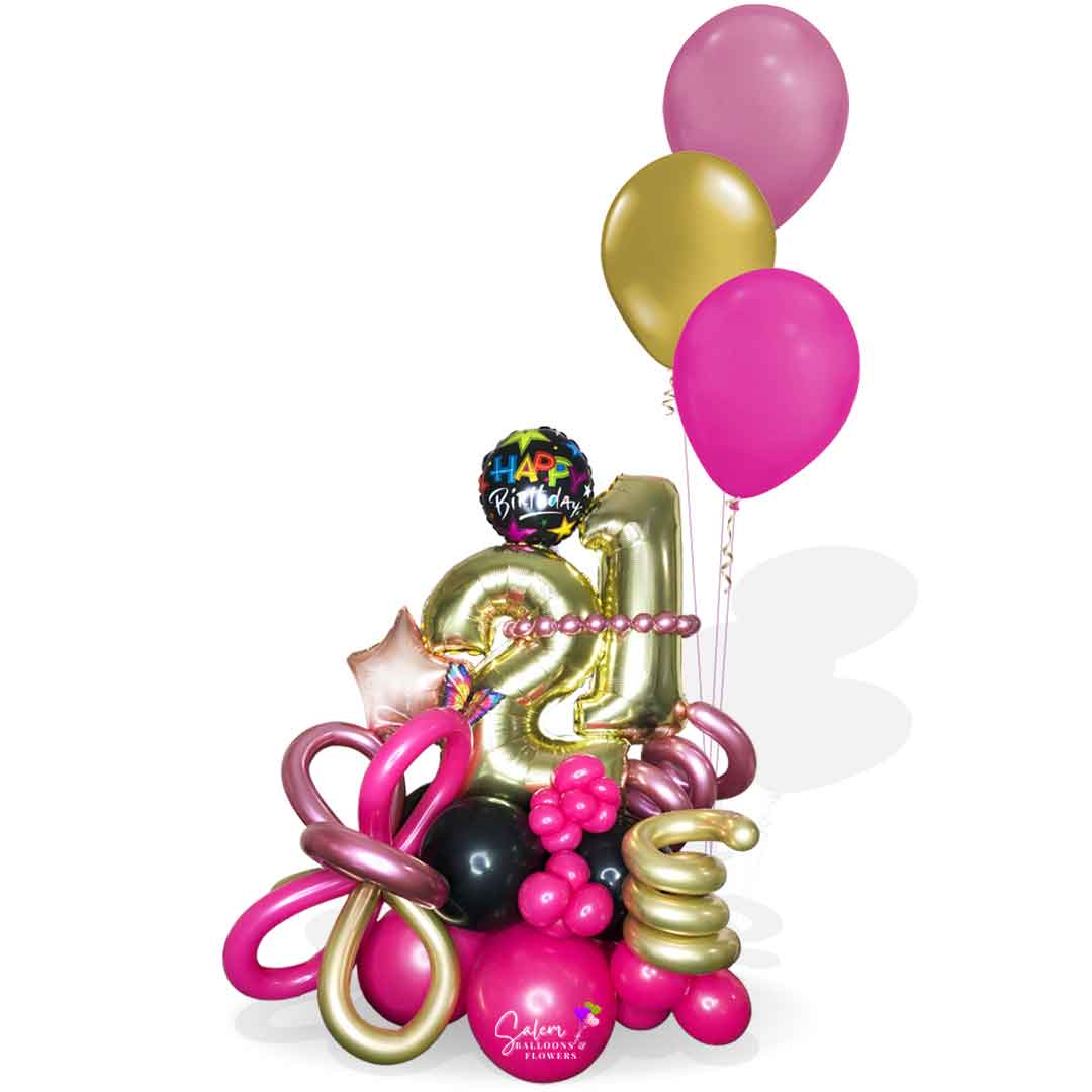 Numbers balloon bouquet with butterflies and curly ribbon with a set of helium balloons. Balloon delivery Salem Oregon and nearby cities.
