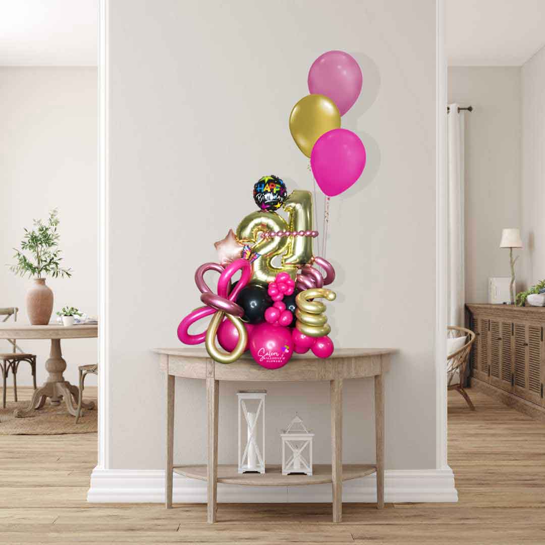 Numbers balloon bouquet with butterflies and curly ribbon with a set of helium balloons. Balloon delivery Salem Oregon and nearby cities. Size Chart.