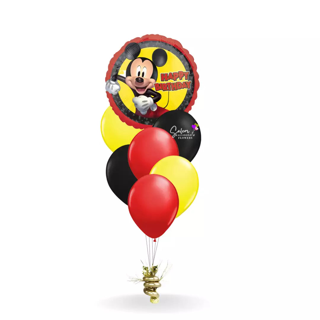 Happy birthday helium balloons. Mickey Mouse balloons. Delivery available in Salem Oregon, Keizer, Turner, Stayton, and nearby cities.