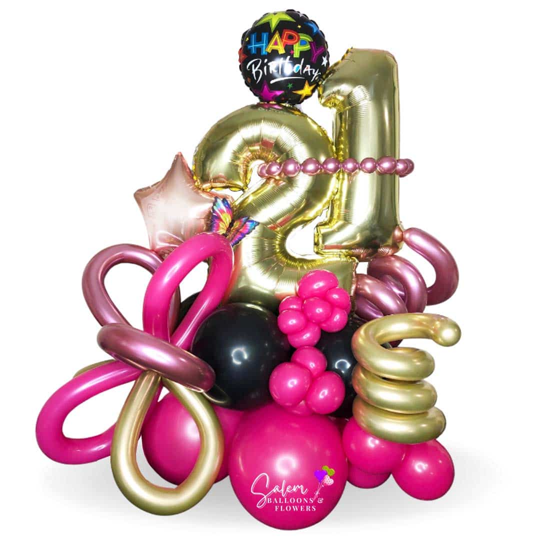 Numbers balloon bouquet with butterflies and curly ribbon. Balloon delivery Salem Oregon and nearby cities.