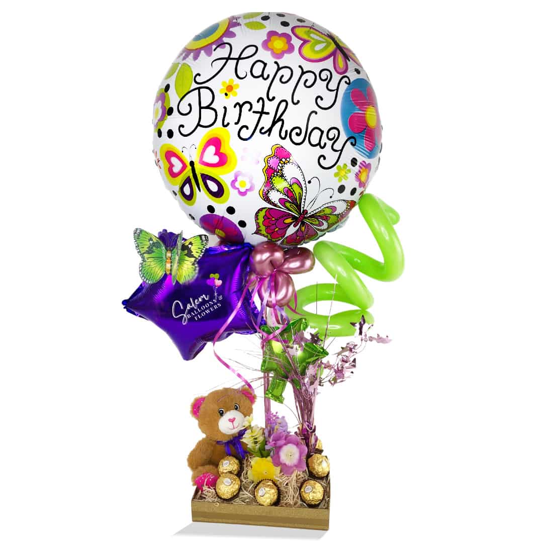 Balloon gift with mini plush and chocolates. Balloons Salem Oregon