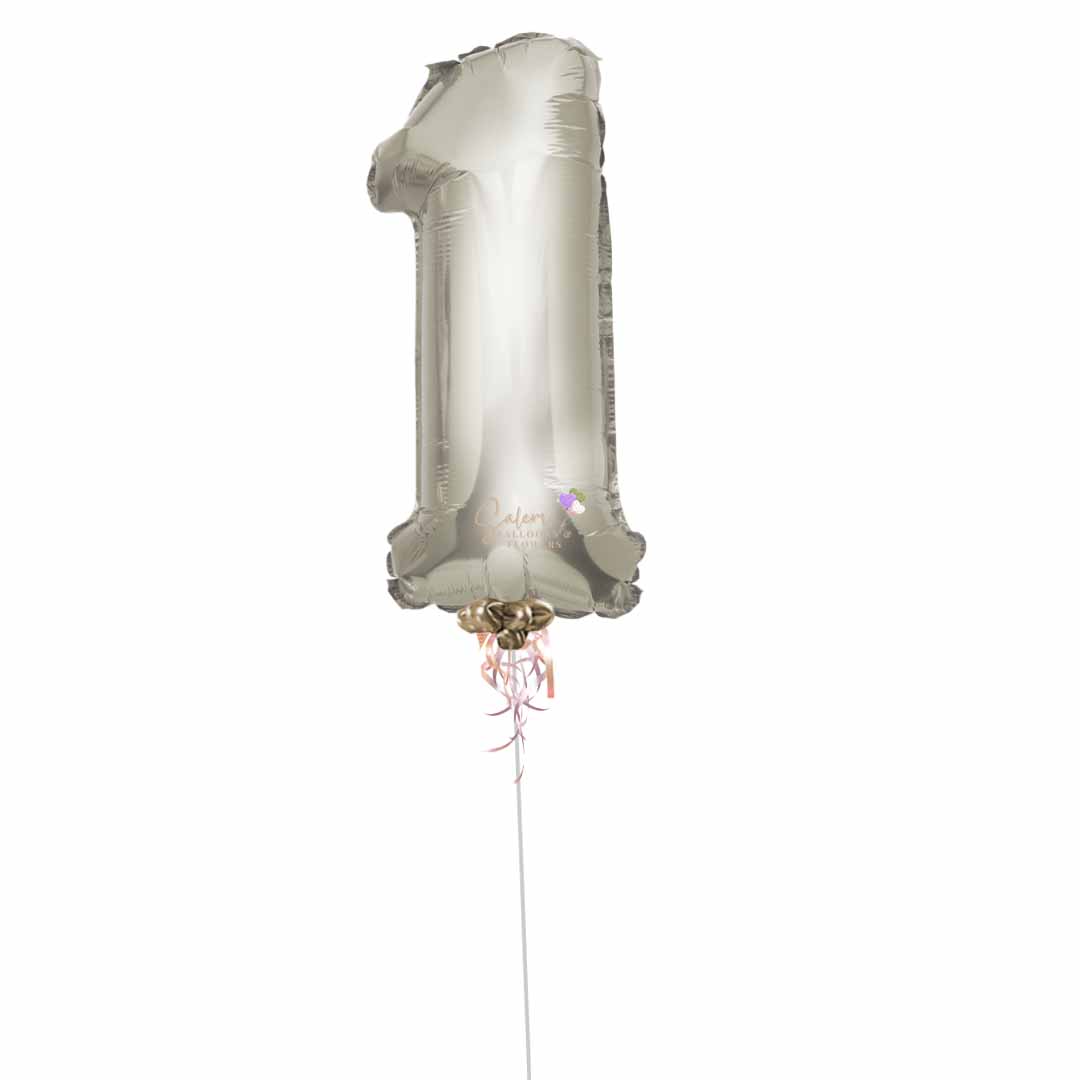 One Silver balloon number with helium. Balloon delivery in Salem Oregon and nearby cities.