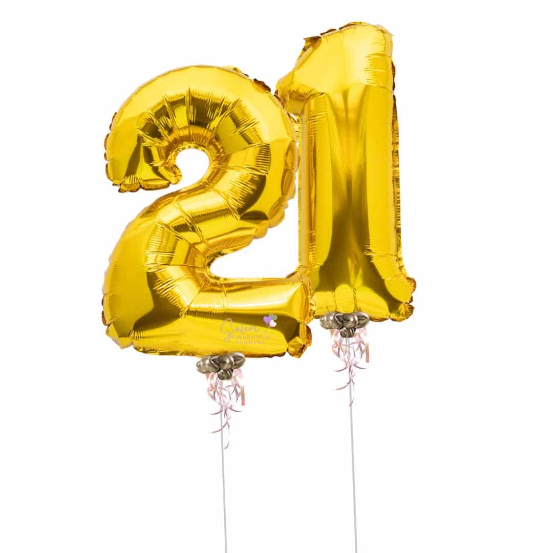 Two Gold balloon numbers with helium. Balloon delivery in Salem Oregon and nearby cities.