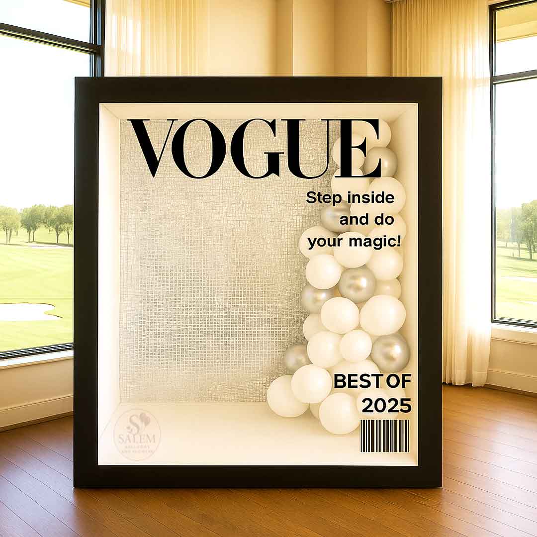 Magazine Cover Photo Booth. (Only available with balloon decor)
