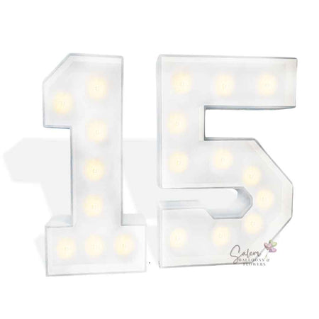3ft tall wooden marquee numbers #15 on a white background. Oregon party rental.