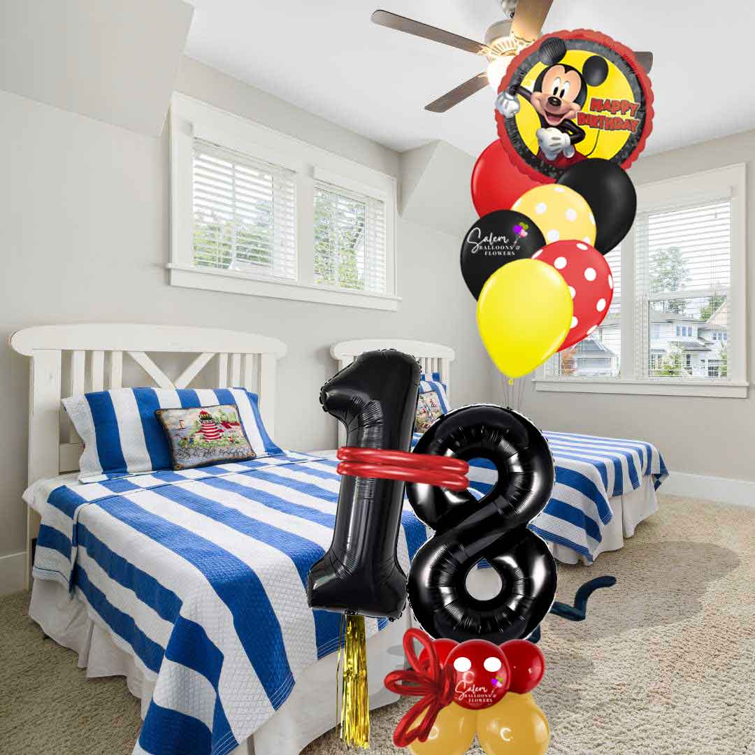 Mickey Mouse themed number balloon bouquet. Salem Oregon. Balloon delivery