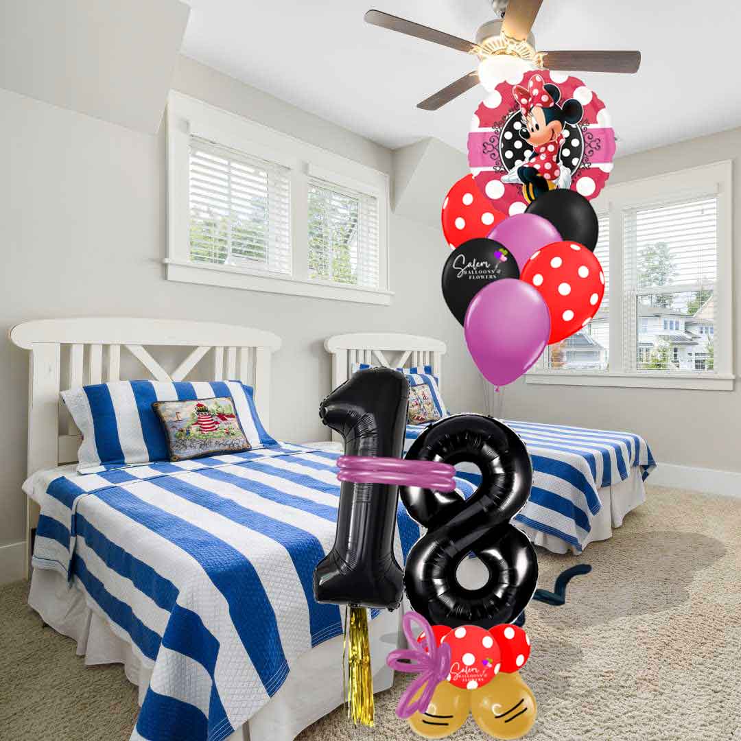 Minnie Mouse themed number balloon bouquet. Salem Oregon. Balloon delivery.