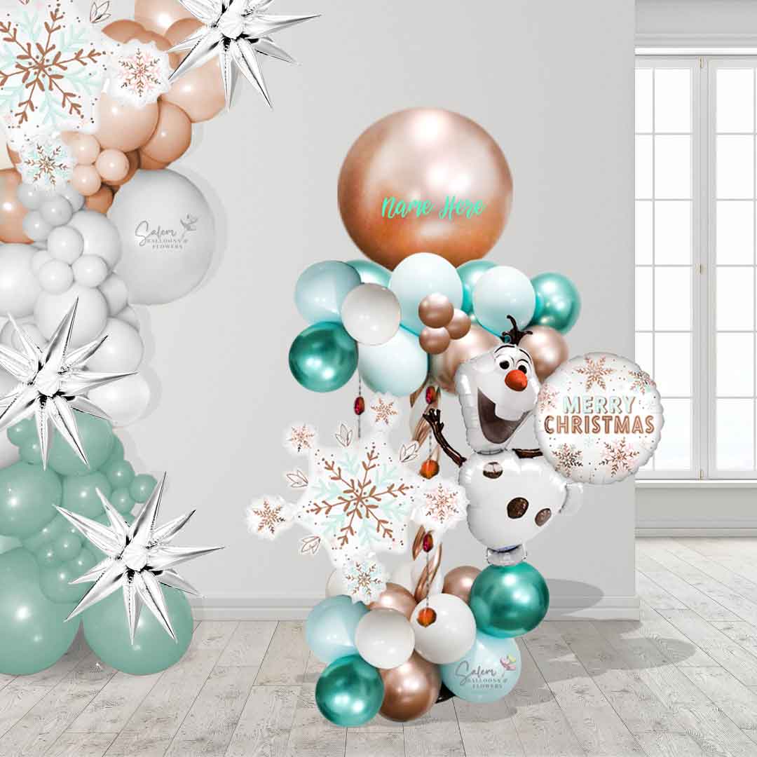 "Olaf themed balloon column in pastel colors. Salem Oregon balloon decorations.