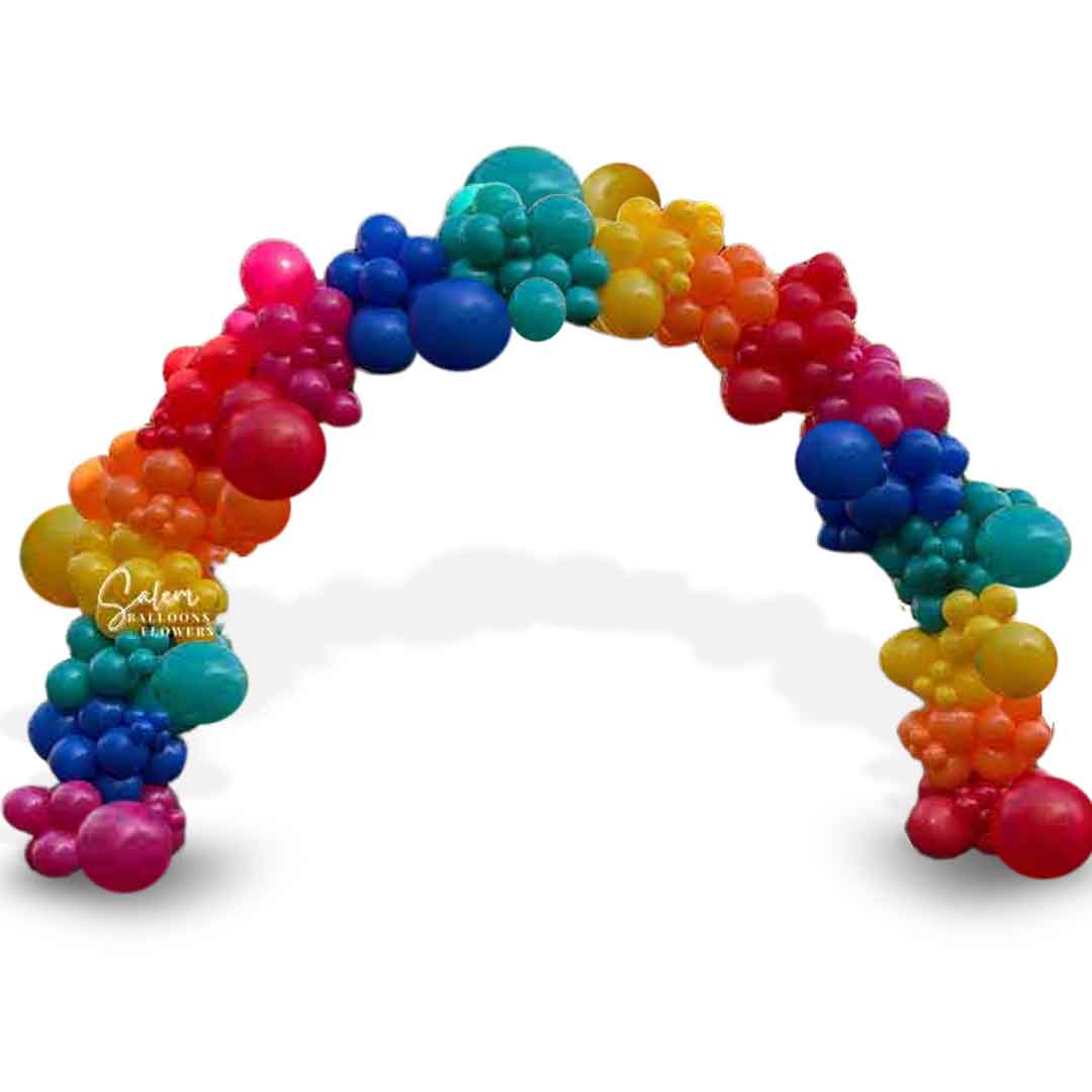 Organic balloon Arch in vibrant colors. 10x14 ft approximately. Balloon Decor. Oregon.