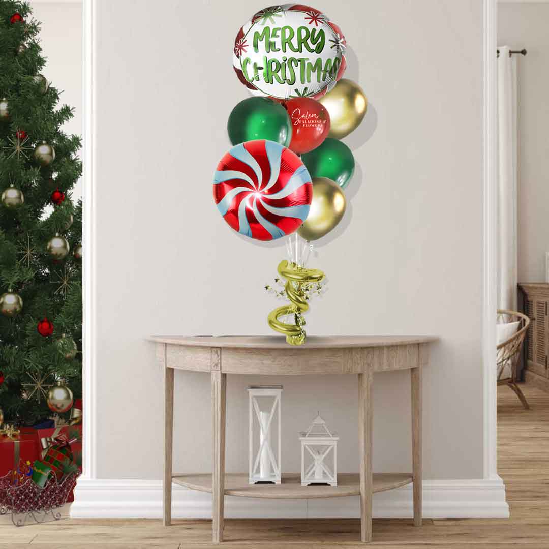 Peppermint Christmas helium balloon. Balloons Salem Oregon.Size chart