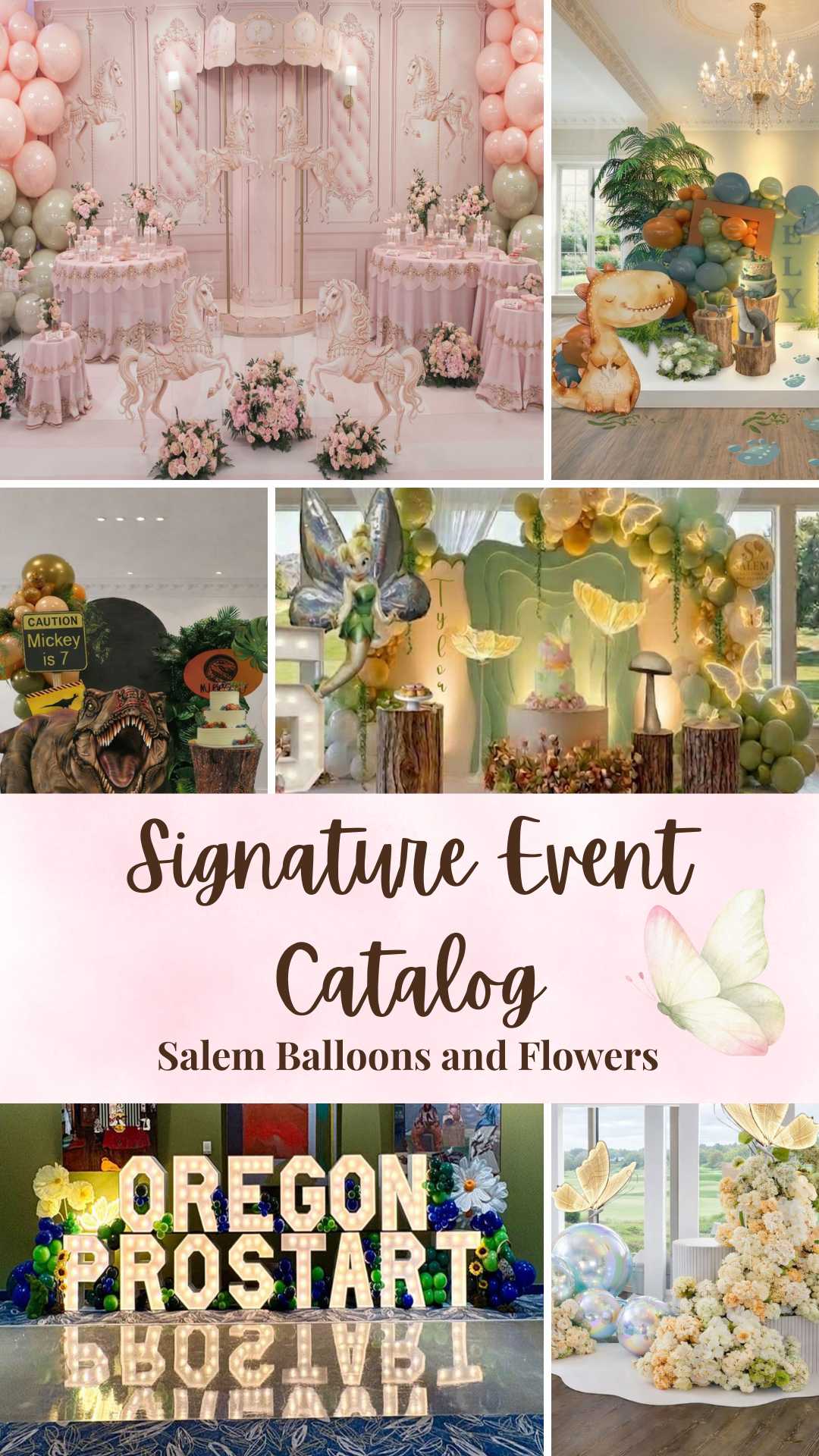 Collage of baby shower, birthday, and corporate events. Oregon.