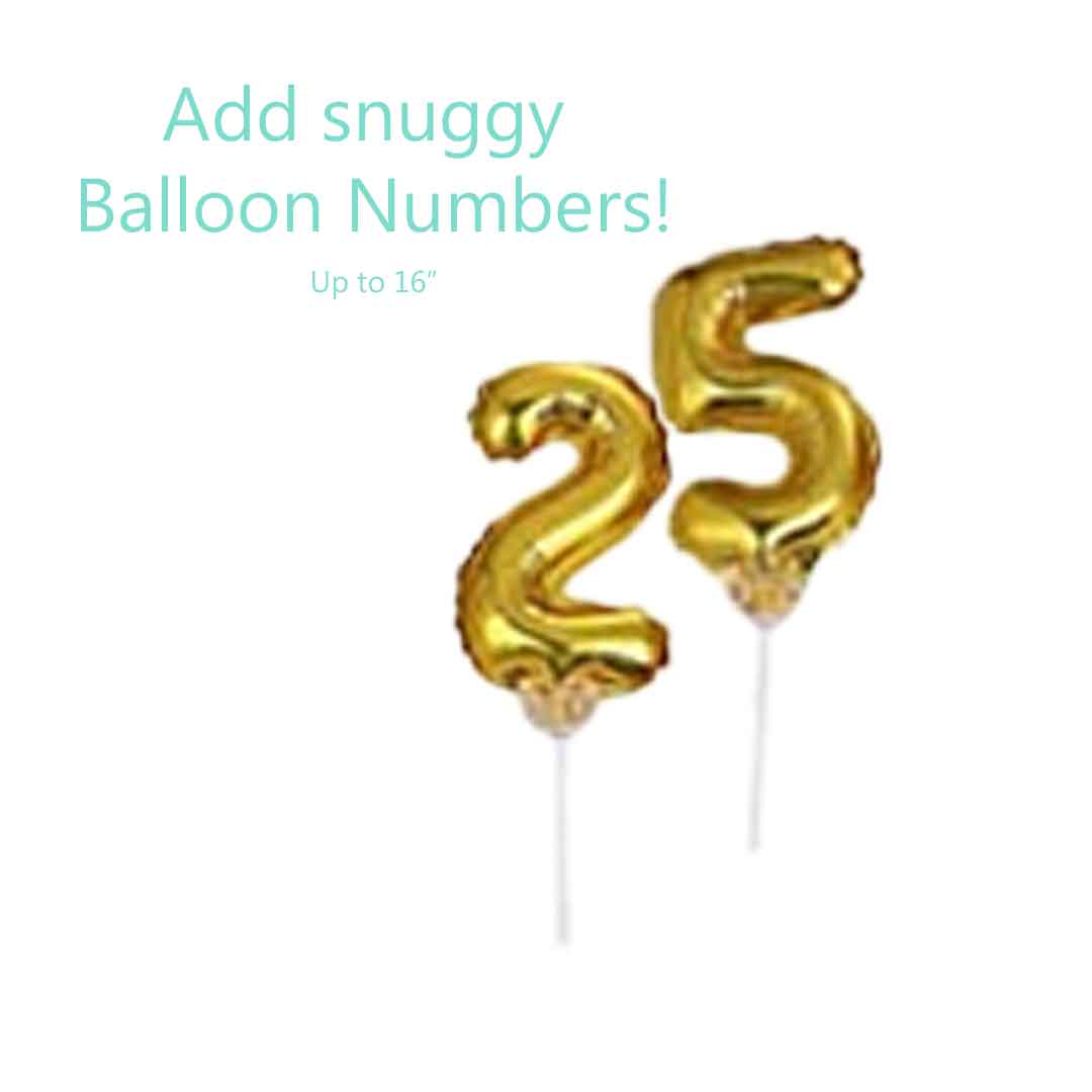 16" balloon numbers 2 and 5 in gold. Oregon balloon delivery. Gift enhancers.