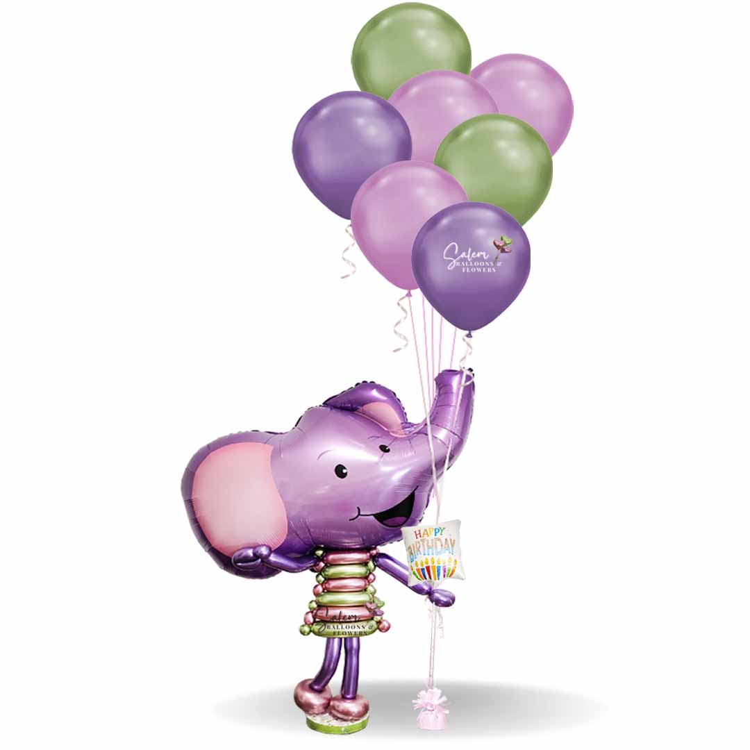 Birthday Balloons Salem Oregon, featuring an elephan balloon holding helium balloons. Keizer Oregon,Portland Oregon