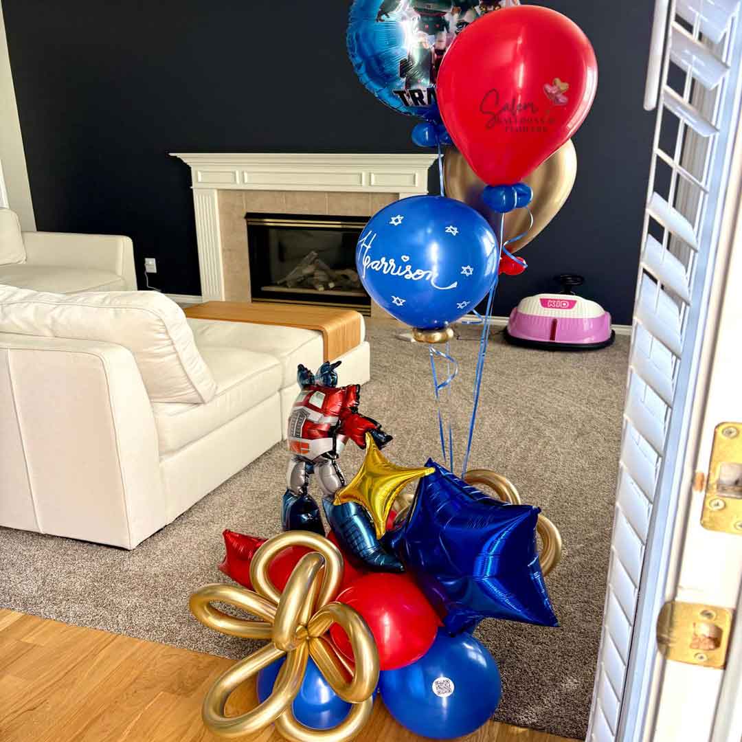 Transformers themed balloon bouquet. Oregon balloon delivery
