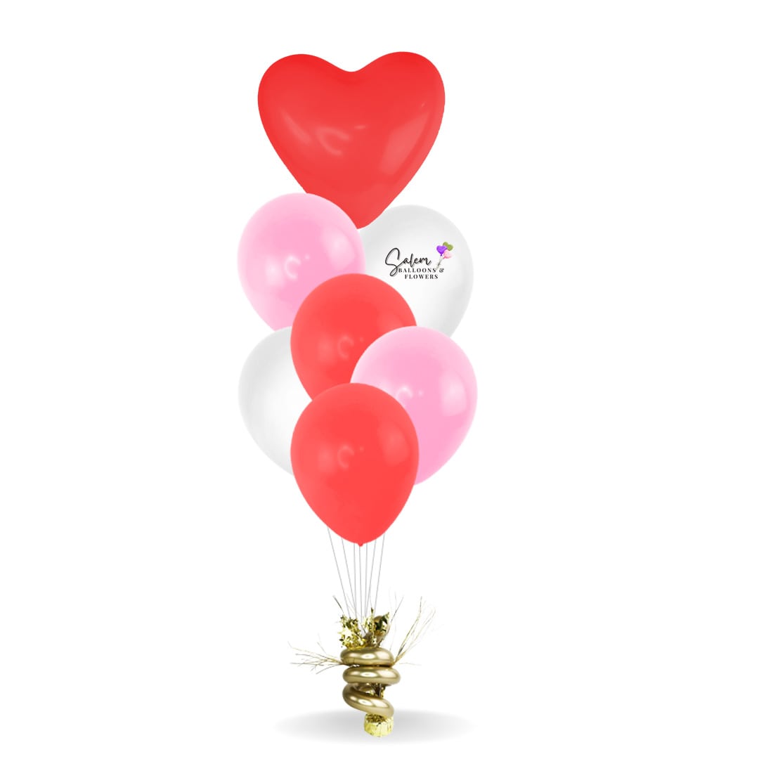 Valentine's Day latex helium balloon set with a heart. Balloon delivery in Salem Oregon.