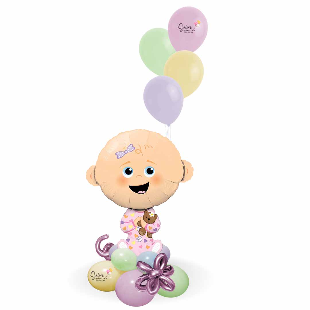 Baby girl balloon bouquet. Balloon delivery Salem Oregon and nearby cities.