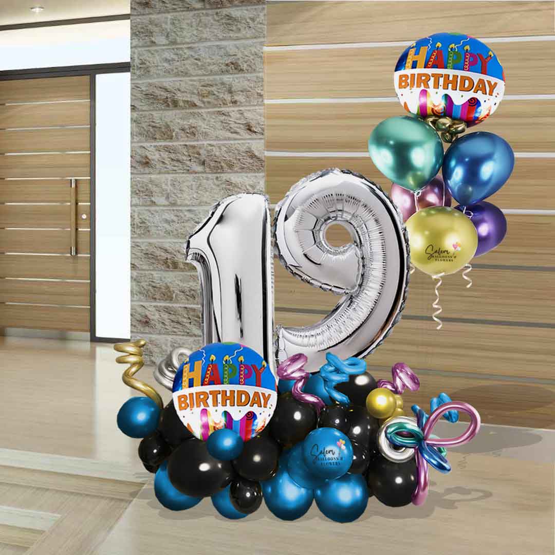 BRIGHT CANDLES & CAKE BIRTHDAY NUMBERS BALLOON BOUQUET