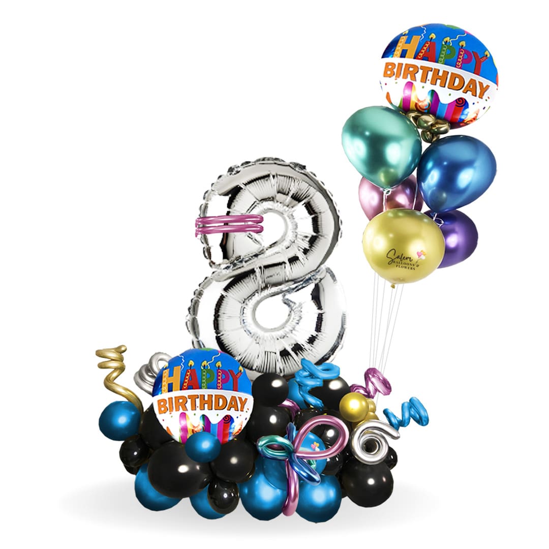birthday balloon number. Delivery available in Salem Oregon and nearby cities. Chrome balloons. Silver balloon numbers