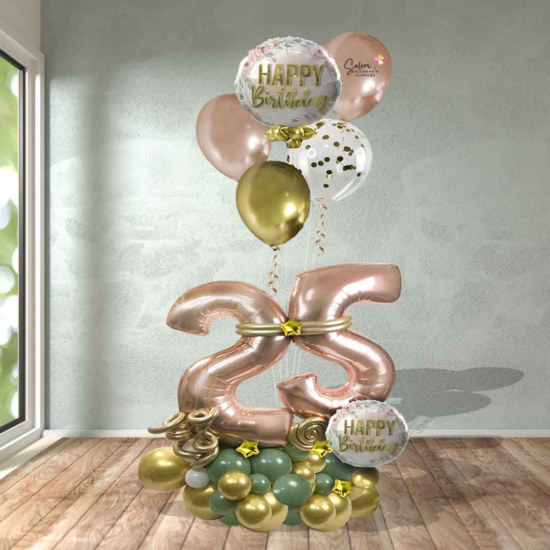 Extra large numbers balloon bouquet a gift that never goes out of style. Deluxe style includes a set of helium balloons. Delivery available in Salem Oregon and nearby areas.