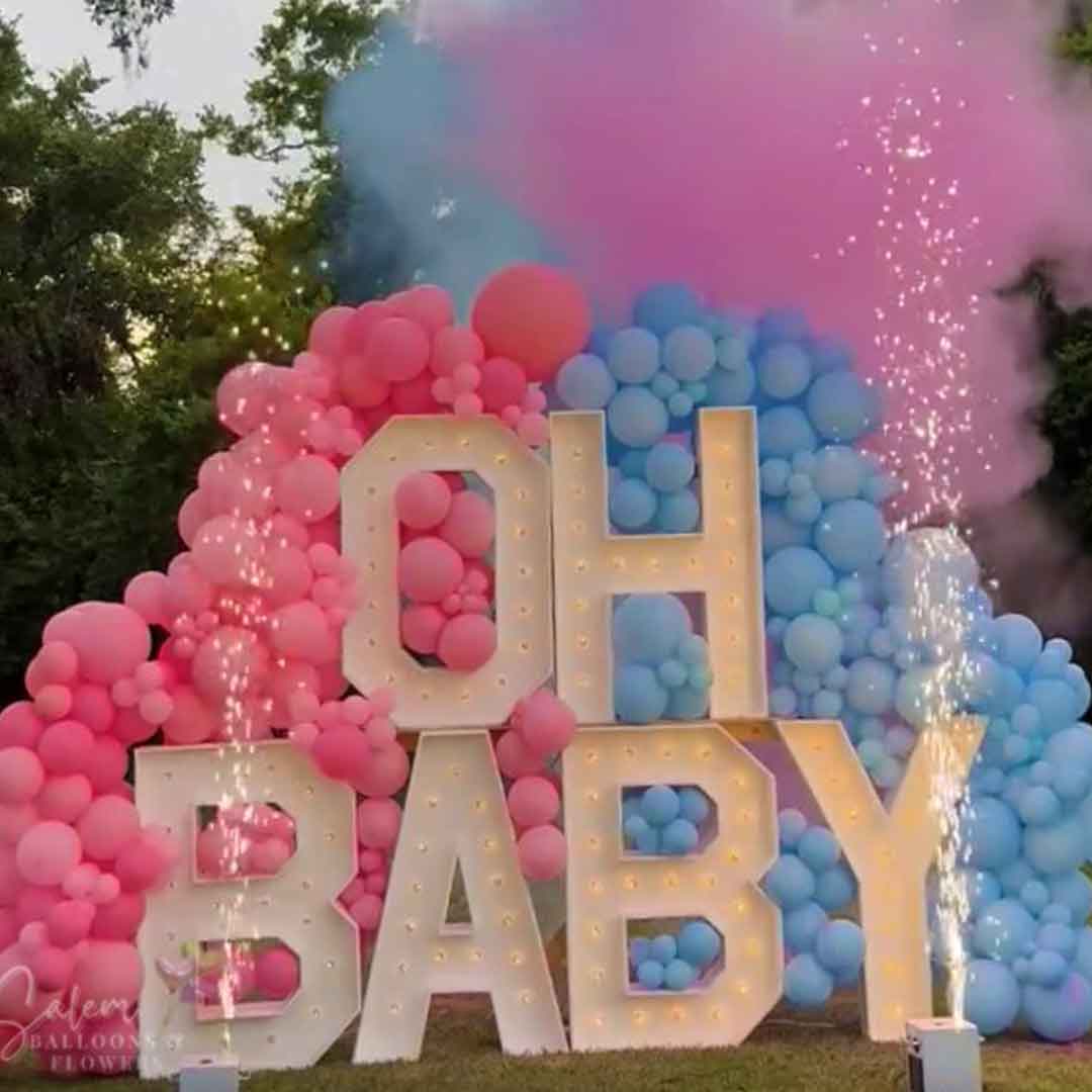 Oh baby marquee letter display for gender reveal. Oregon.
