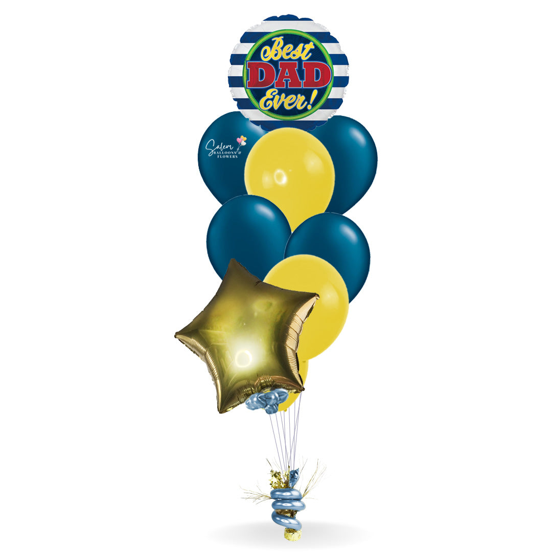 Father's Day balloon bouquet. Featuring a Father's Day Mylar balloon with a 