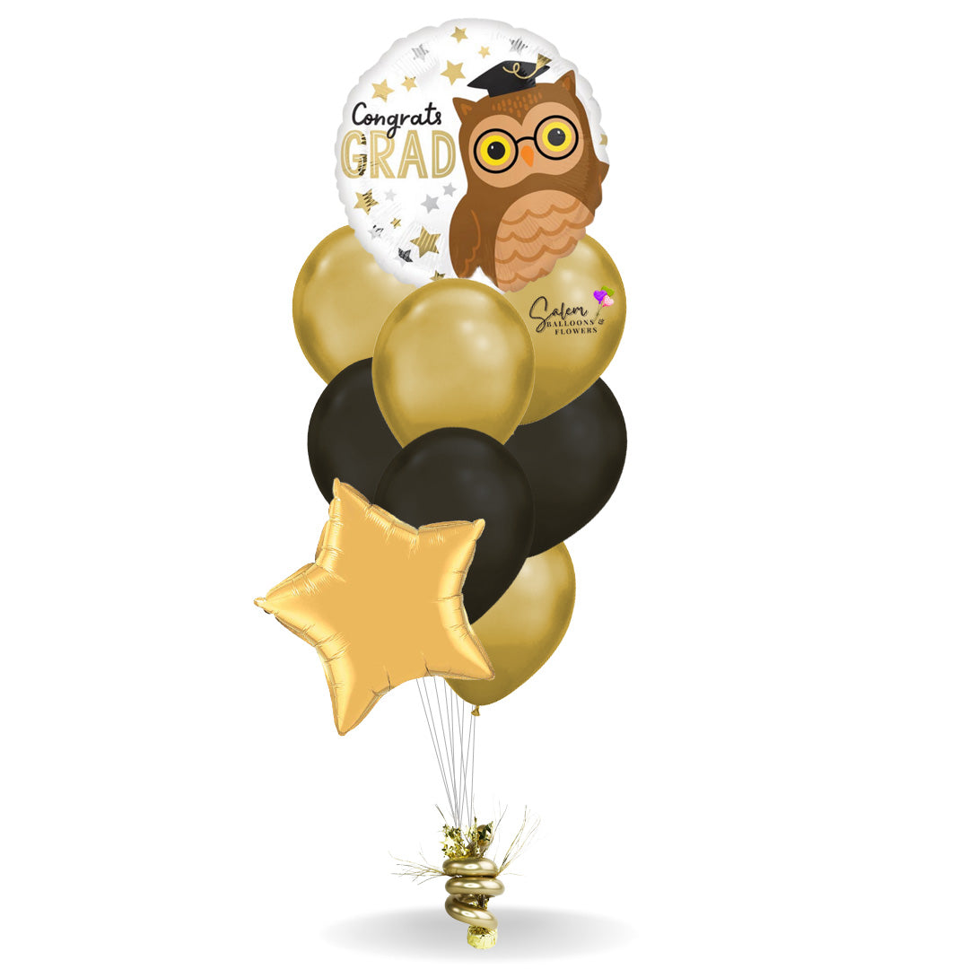 Graduation balloons. Congrats grad balloon bouquet. Featuring a Mylar balloon with a 