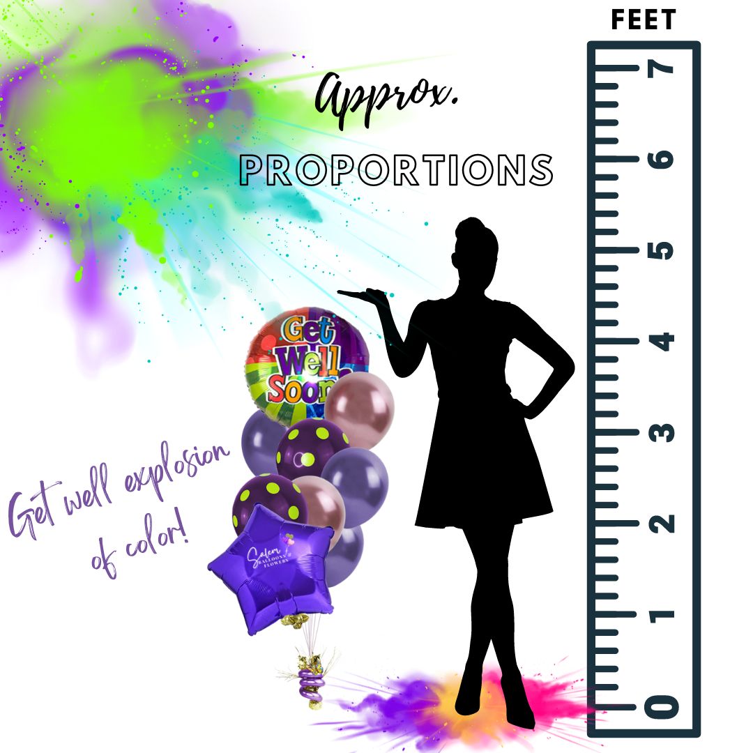 Get well helium balloons. Featuring a Mylar balloon with a 