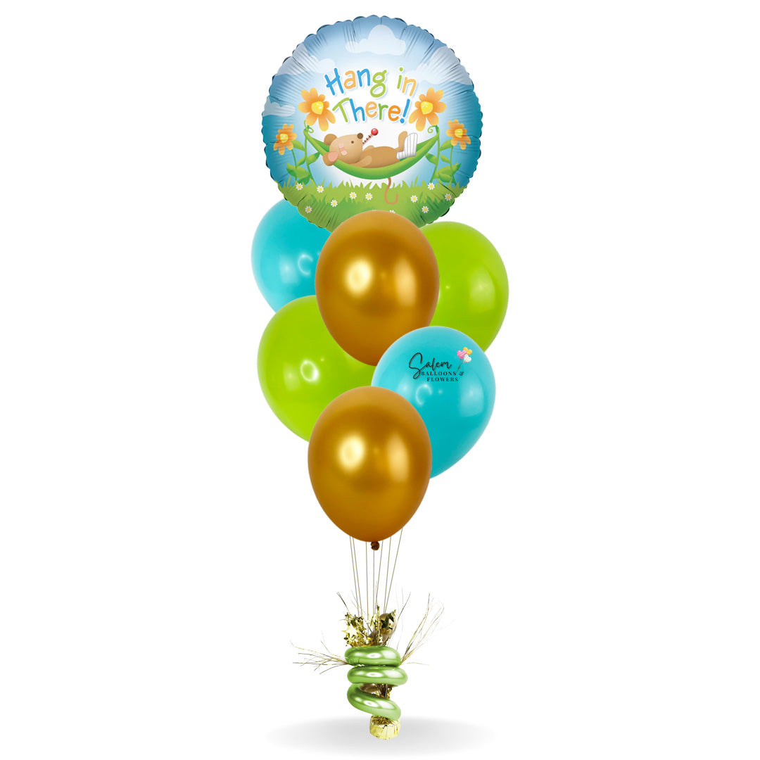 Get well helium balloons. Featuring a colorful balloon with a 