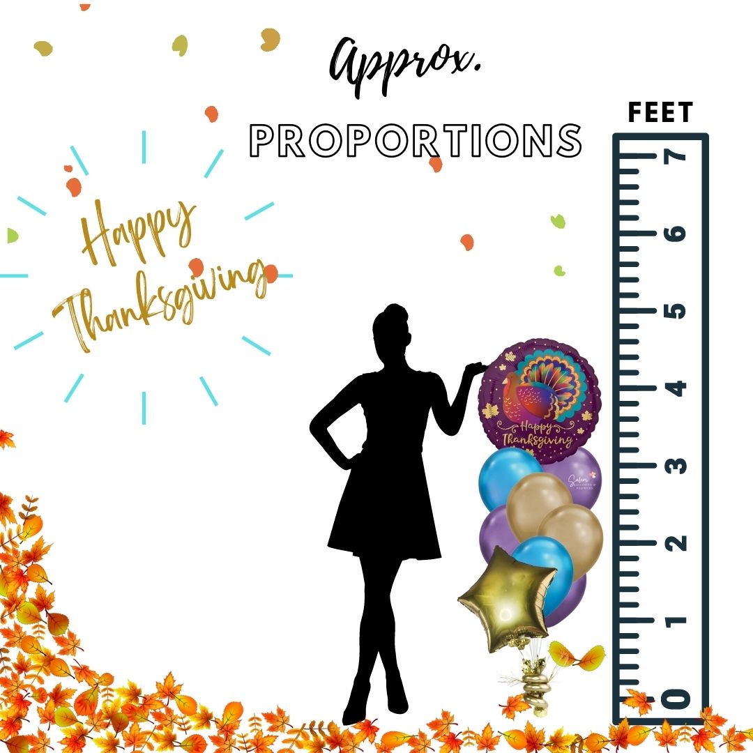 Balloons Salem Oregon. Flower delivery Salem Oregon. Balloon decor Oregon. Happy Thanksgiving balloon bouquet. Featuring a colorful Mylar balloon with a 