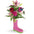 Colorful and amused flower bouquet. Featuring a cute polka-dots boot shaped ceramic  vase. Available in pink, blue and green. Free delivery in Salem Oregon and nearby areas. 