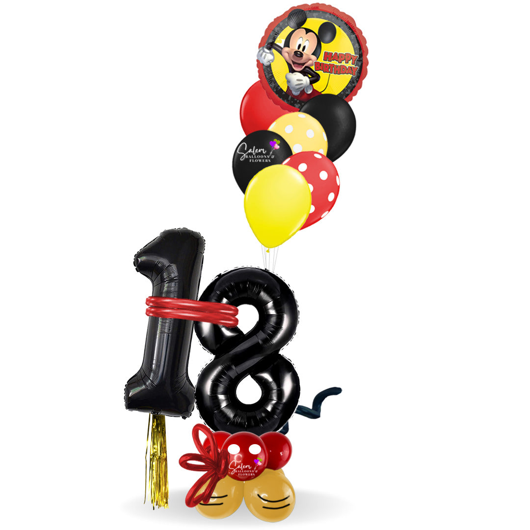 Mickey Mouse birthday helium balloons. balloon numbers. Delivery available in Salem Oregon and nearby cities.