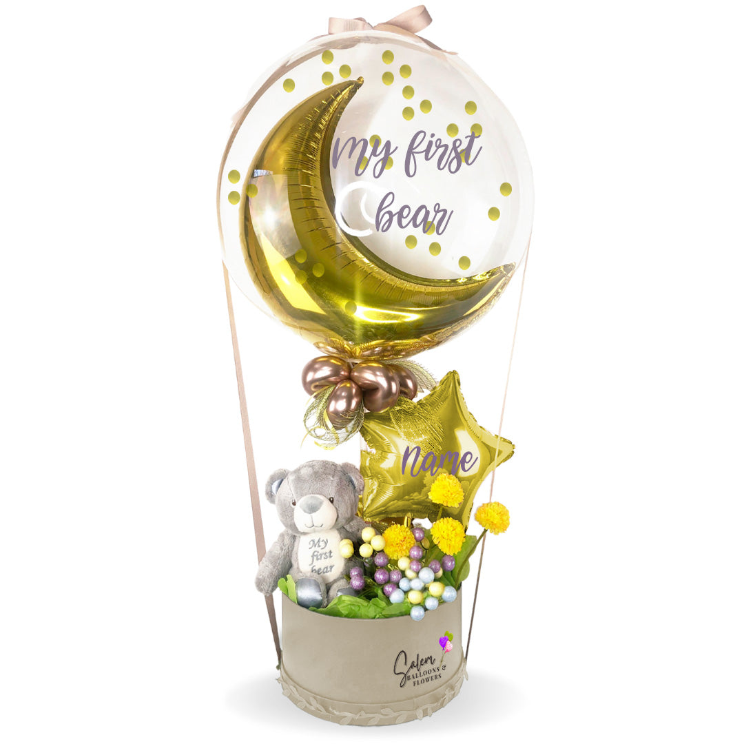 My first teddy bear balloon gift. Featuring a teddy bear plush with  an embroidered 