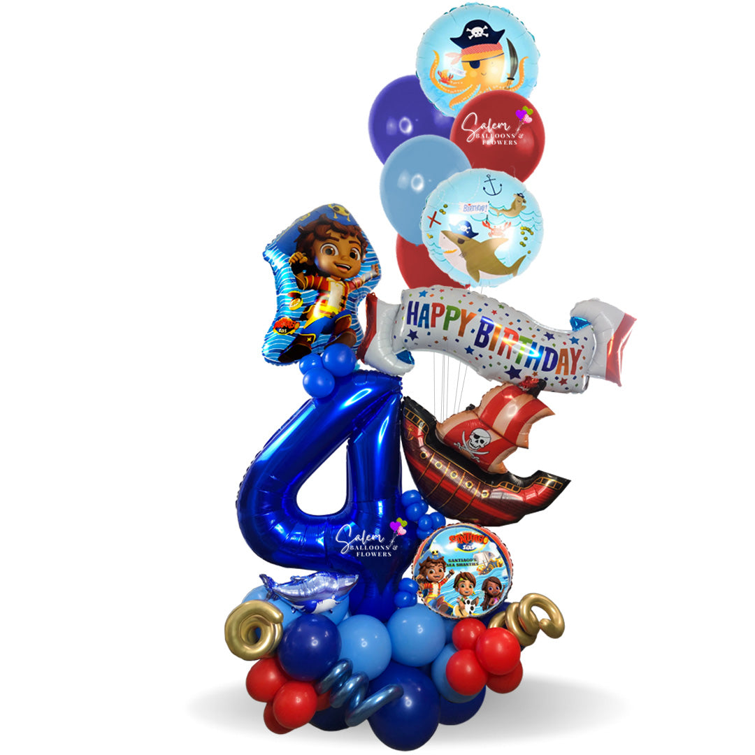 Extra-Large balloon number bouquet. A gift that never goes out of style. A Santiago of the Seas themed Birthday balloon bouquet. Delivery in Salem Oregon and nearby cities.