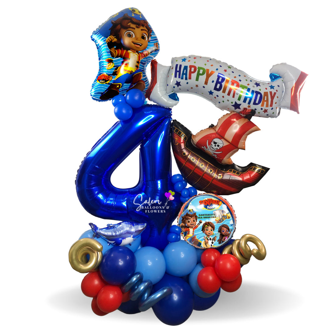 Extra-Large balloon number bouquet. A gift that never goes out of style. A Santiago of the Seas themed Birthday balloon bouquet. Delivery in Salem Oregon and nearby cities.
